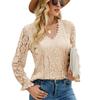 Spring and Autumn Women's Blouse Lace Long Sleeve Solid Colour Hollow Out Lace Sexy Knitted Top