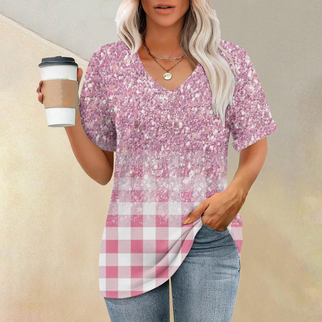 Футболка с коротким рукавом и V-образным вырезом с принтом растений