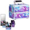 Hapilife Makeup Large 2 Tier Cute Cosmetic Box with Cosmetic Tools Cosmetic Nail Cosmetic Nail Key Included Box, Capacity, Tray, Mirror, Holder, Box,