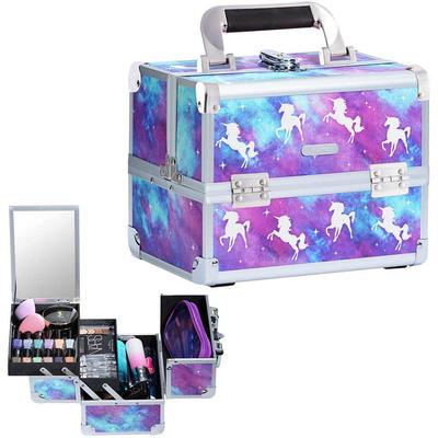 Hapilife Makeup Большая двухъярусная симпатичная косметическая коробка с косметическими инструментами Косметика для ногтей Косметика для ногтей Ключ в комплекте Коробка, Емкость, Поднос, Зеркало, Держатель, Коробка,