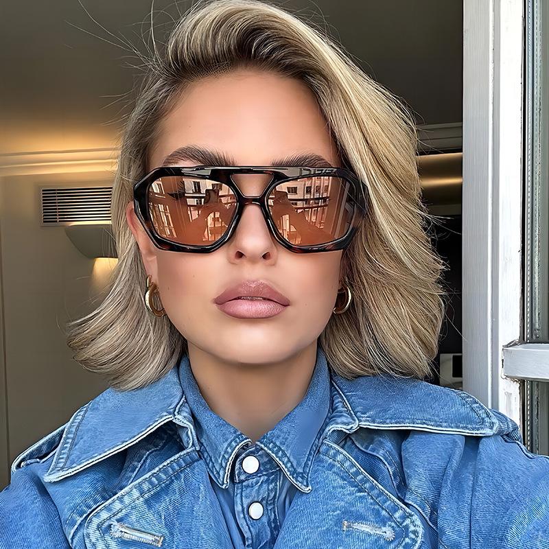 Retro Double Bridge Pilot Sunglasses Stylish Irregular Design Sun Glasses With Uv Protection For Women And Men