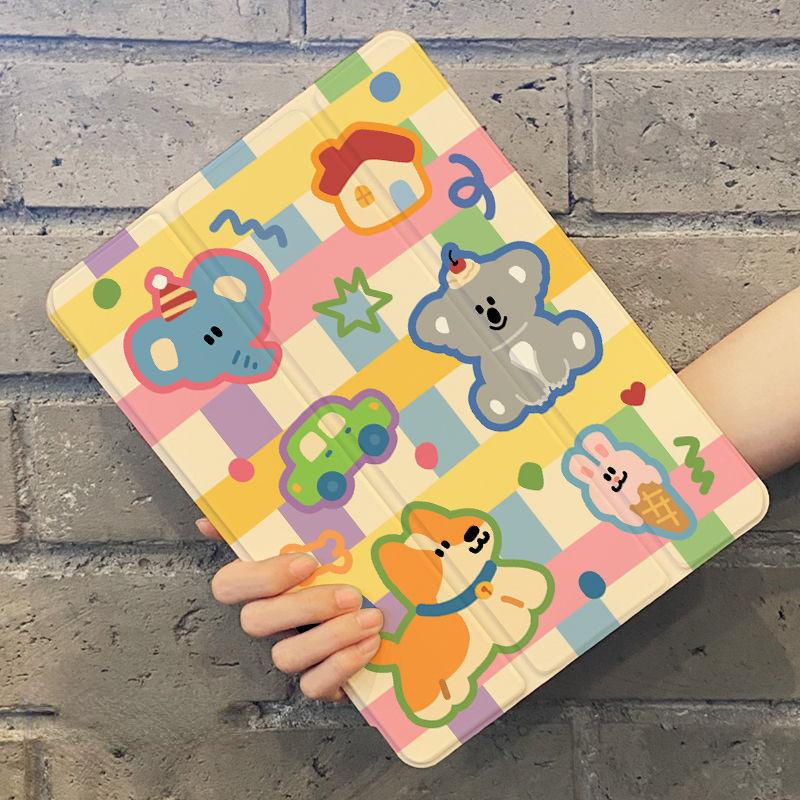 For Smart Case iPad Gen 9 10.2 New High Quality Cute Colorful Cartoon Pattern Tri-fold iPad Case Air 4 10.9 Pro12.9 Air 3 10.5 with Pencil Holder