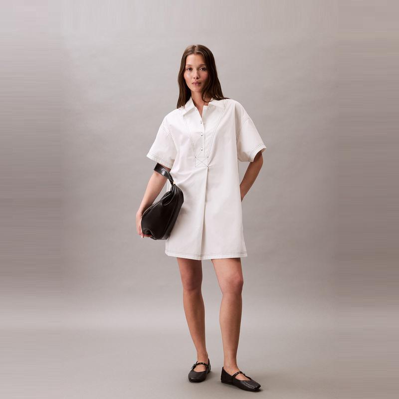 Calvin Klein Винтажное хлопковое платье-рубашка с контрастной строчкой на полупланке Женские платья 47C016G