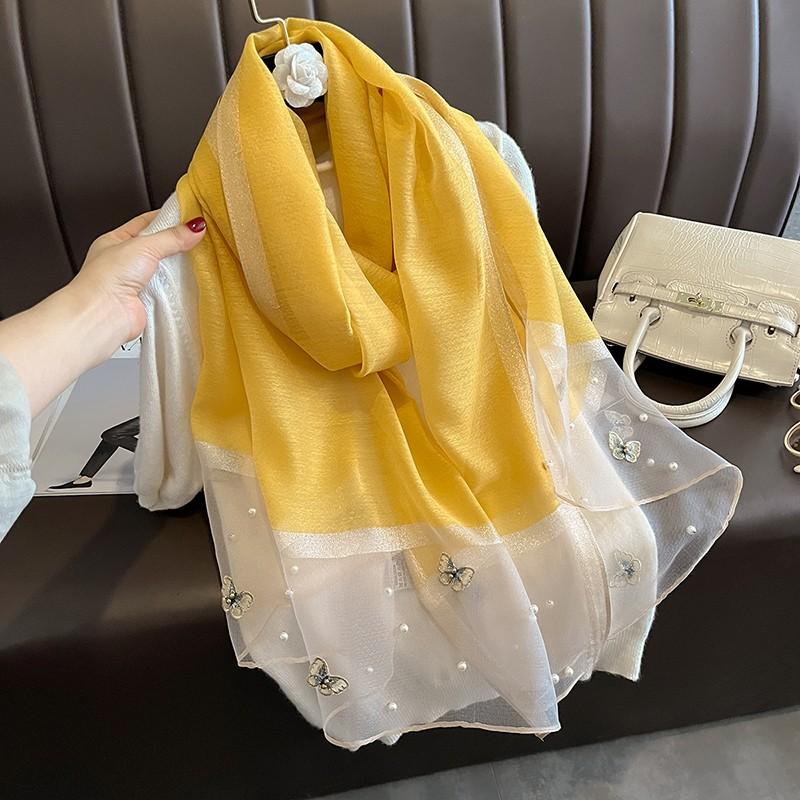 Luxury Brand Women Fashion Scarf Plain Solid Silk Chaetodon Auripes Shawls Scarves Summer Lady Bandanas Foulard Hijab
