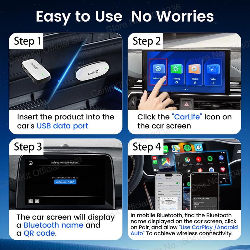CarlinKit X1CA X2CA Baidu Carlife to Android Auto and CarPlay Wireless Adapter For iPhone Android Phone WiFi BLE Auto Connect