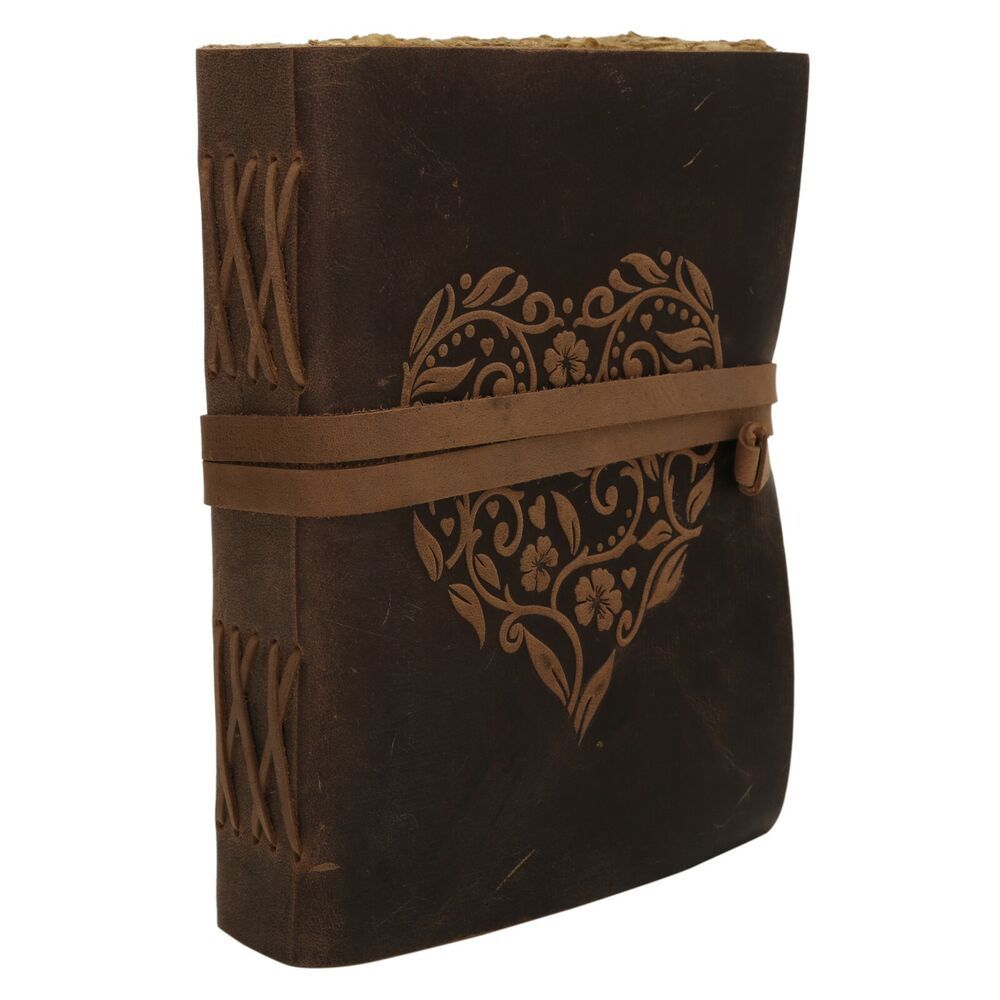 Vintage Leather Journal Book Of Shadow Grimoire Antique Deckle Paper Heart