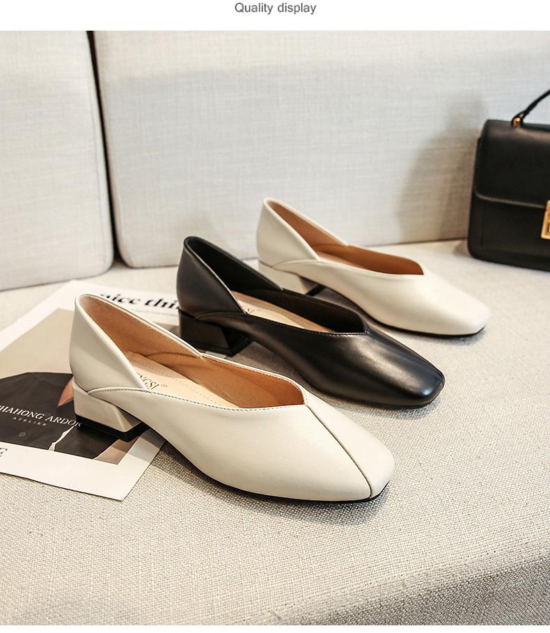 2024 Новая весна-лето Женская кожаная обувь Туфли-лодочки на квадратном каблуке Удобные повседневные туфли на высоком каблуке для девочек Мокасины для отдыха