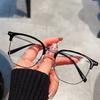 2Pcs Fashion Unisex Square Plain Glasses For Men Women Metal Frame Glasses Polygon Eyeglasses Gentle Black Anti Blue Light