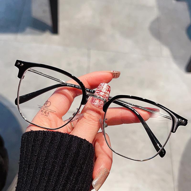 2Pcs Fashion Unisex Square Plain Glasses For Men Women Metal Frame Glasses Polygon Eyeglasses Gentle Black Anti Blue Light