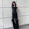 2KWEIRD Gothic Design Retro Long Sleeved Babes T-shirt Y2k Printed Lace Stitch Slim Tops 2000s Black Fashion Fake Two Pieces Tees New