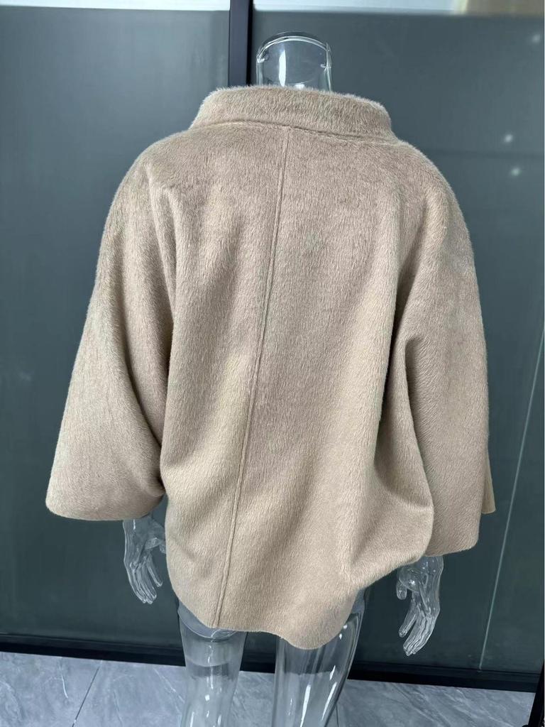 Женское однотонное кашемировое пальто на пуговицах с рукавами «летучая мышь», коллекция 2025