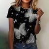 Women's Summer T-shirt O Neck Short Sleeve Casual Breathable Top 3D Butterfly Print Round Neck Loose Top Women's T-shirt