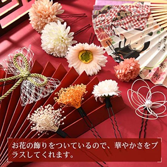 [OTAKUMARKET] Набор украшений для волос (9 штук) для Церемонии совершеннолетия, Сити-Го-Сан, Выпускного вечера, Цумами-дзаику, Фурисодэ, Хакама, Кимоно,