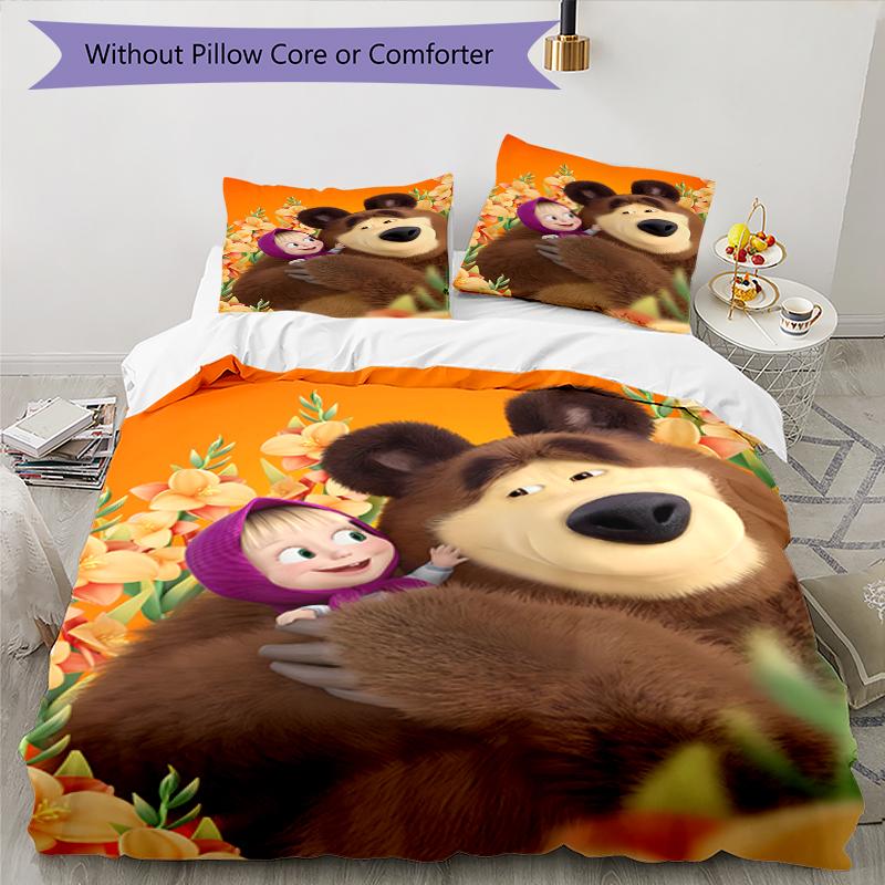 3pcs Masha Bedding Set Duvet Cover Closure Includes 1 Duvet Cover & 2 Pillowcases, Soft and Comfortable for All Seasons.