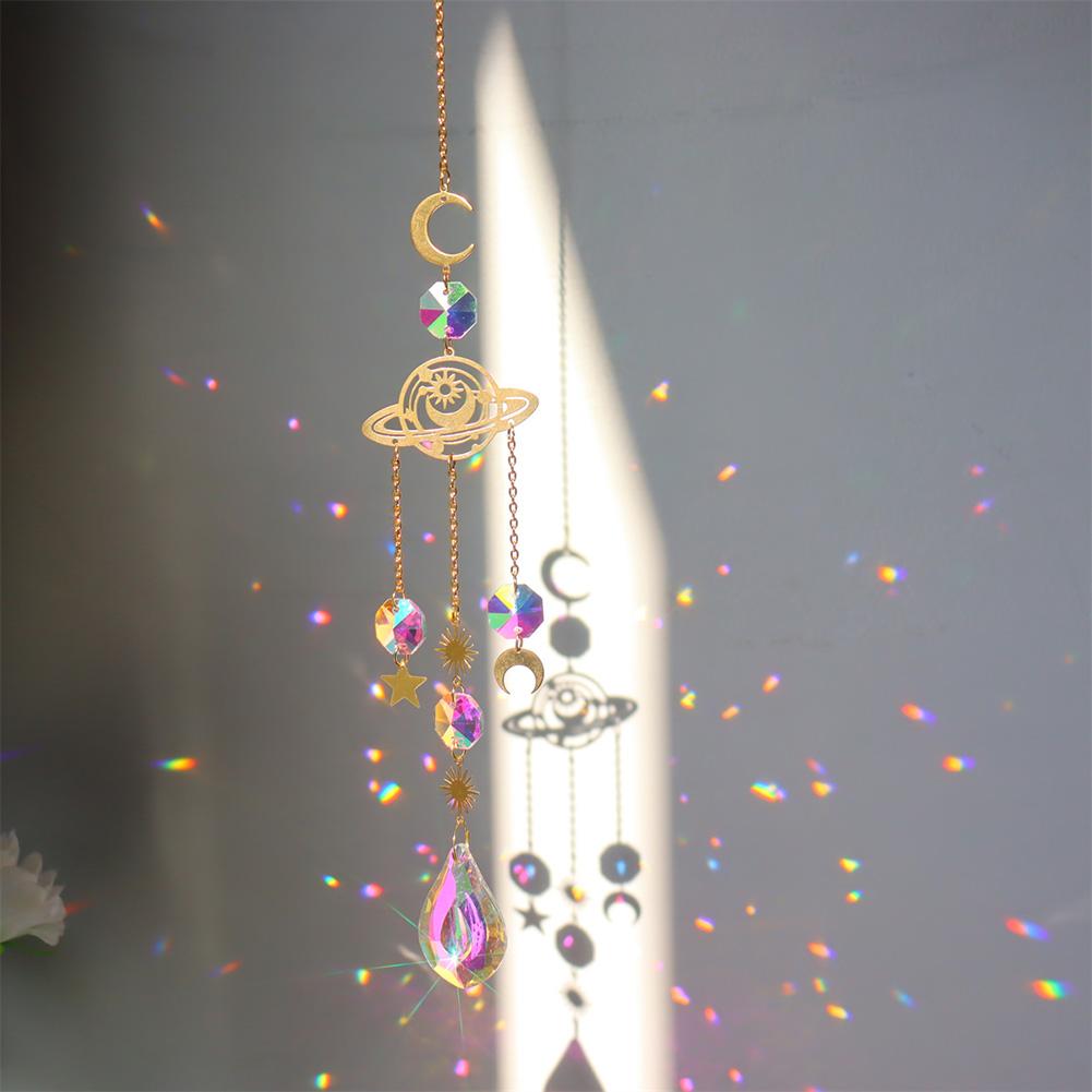 Butterfly Crystal Wind Chimes Moon Sun Catchers Prisms Pendant Light Catcher Rainbow Chaser Hanging Ornaments Home Garden Decor