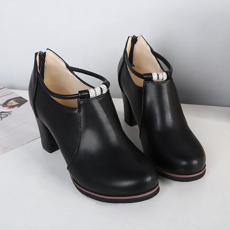 Женские туфли на высоком каблуке, весенние и осенние, однотонные, на толстом каблуке, большого размера, с низким верхом, универсальные, на все времена года