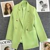 Milky White Green-Botton Suit Jacket - Korean Edition, 2024 Spring/Autumn, Women's Casual High-End Blazer