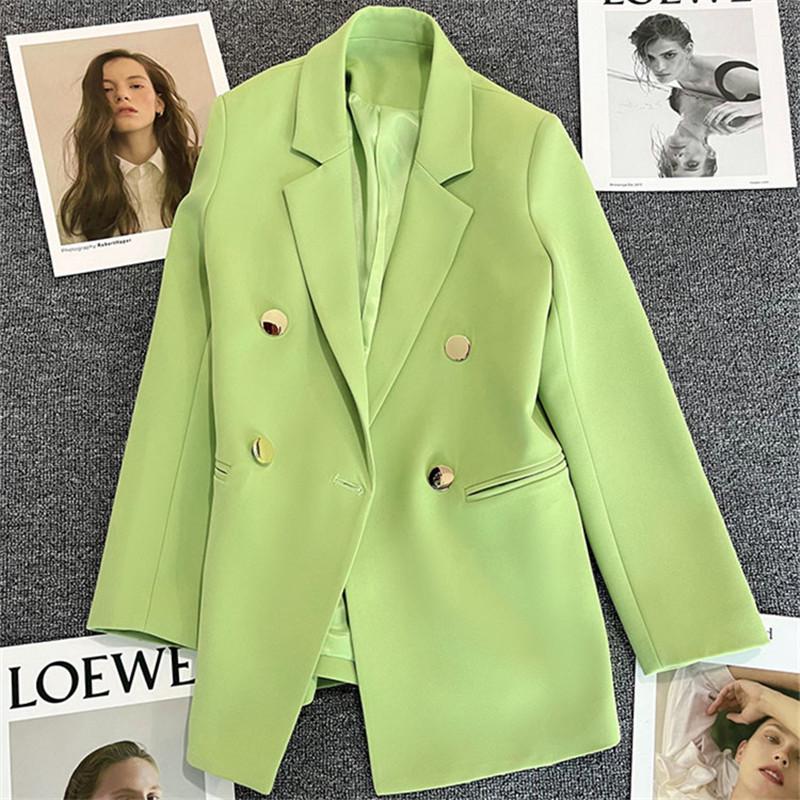 Milky White Green-Botton Suit Jacket - Korean Edition, 2024 Spring/Autumn, Women's Casual High-End Blazer