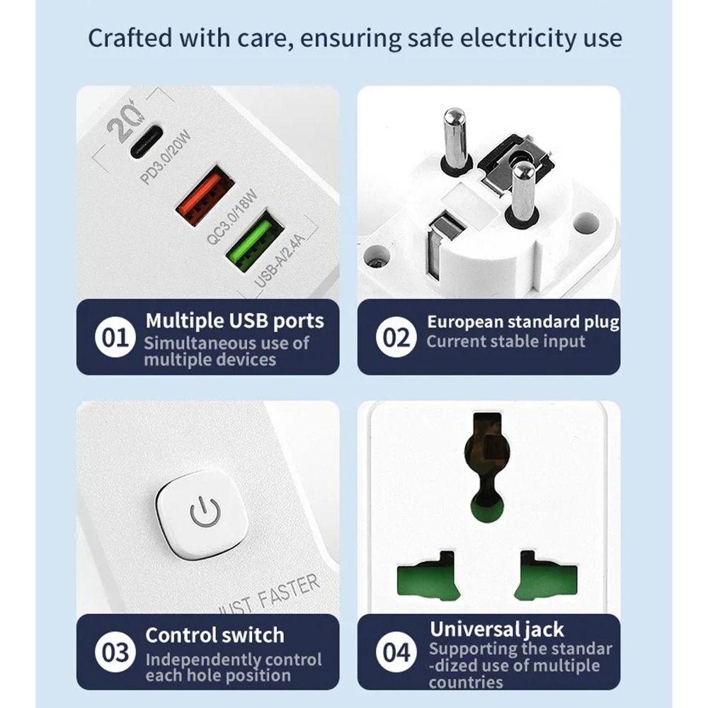 EU UK US Plug AC Outlet Power Strip Universal Plug-In Electrical Socket  Home Office