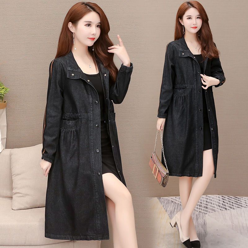 Джинсовая ветровка женская средней длины в стиле вестерн свободная модная куртка поло с воротником больших размеров