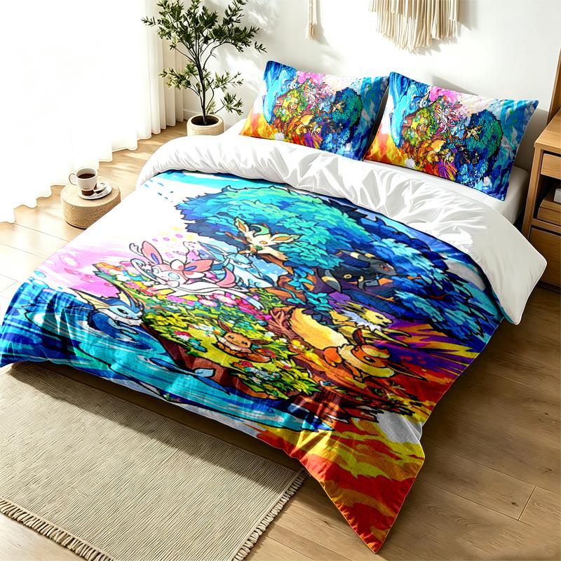 Digimon 3pc Duvet Cover Set Simple Modern Bedding Set Wrinkle Resistant Soft Fabric All Season Use a perfect gift