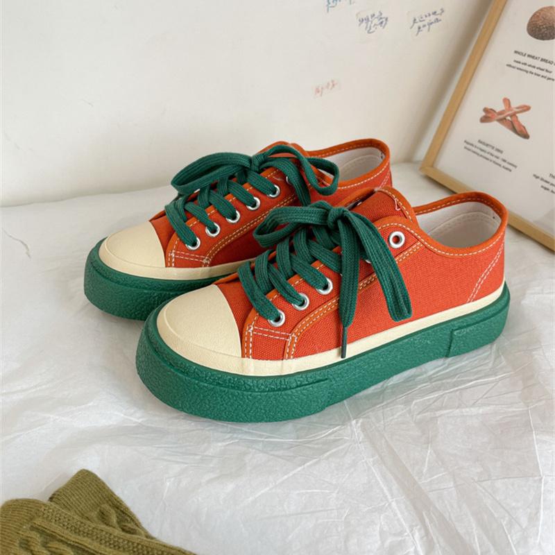 Sneakers Woman Spring Autumn Lace Up Flats Shoes Casual Women Vulcanized Shoes Sports Ladies Canvas Sneakers Platform Shoes 2024