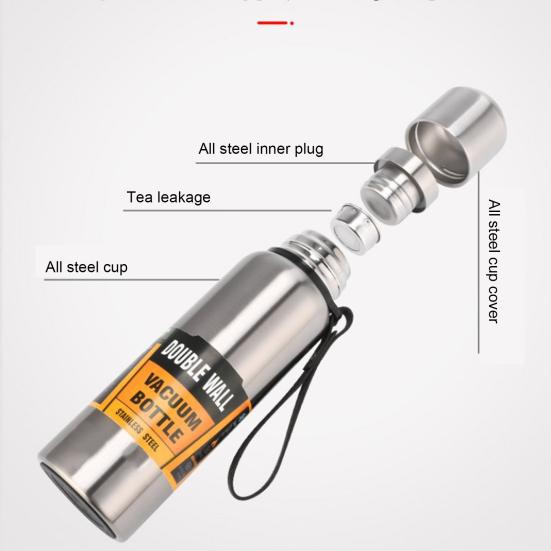 Бутылка для воды с чашкой для питья из нержавеющей стали большой емкости на 1500 мл с теплоизоляцией