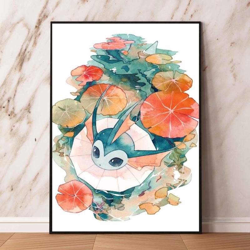 Watercolor Pokemon Decorative Paintings - Pikachu Eevee Squirtle Charmander Bulbasaur Anime Art for Home Wall Decor