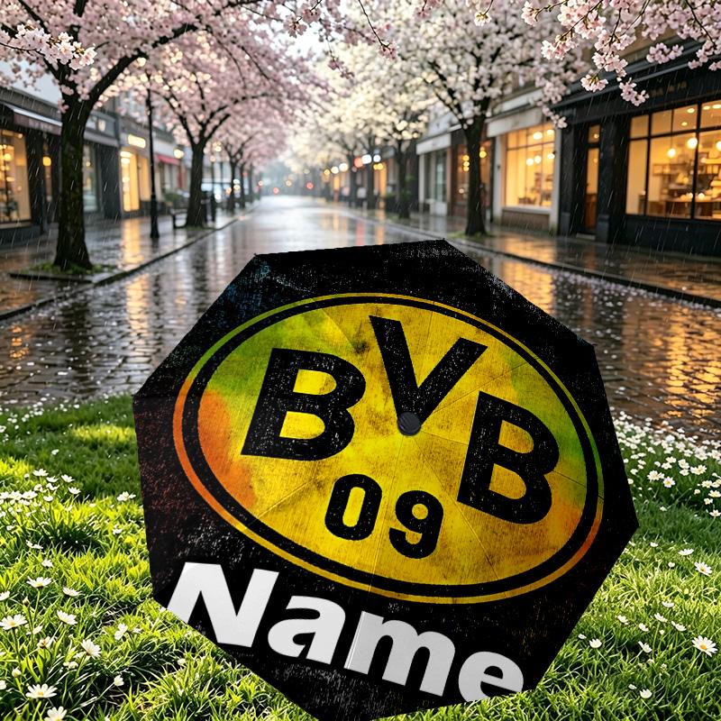 Custom Name Personalized Borussia Dortmund Print Umbrella, Auto Open Close, 8‑Rib Sturdy Frame, Commute Camping Hiking Use, Birthday Gift