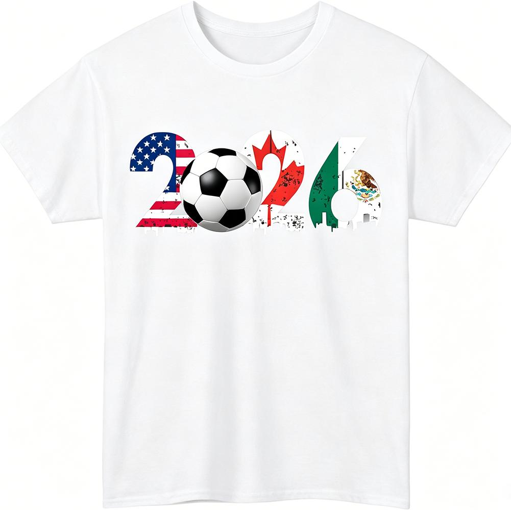 2026 USA Canada Mexico Soccer TShirt Unisex North America Host Country Flag Skyline Vintage Football Fan Oversized Casual Tee Gift