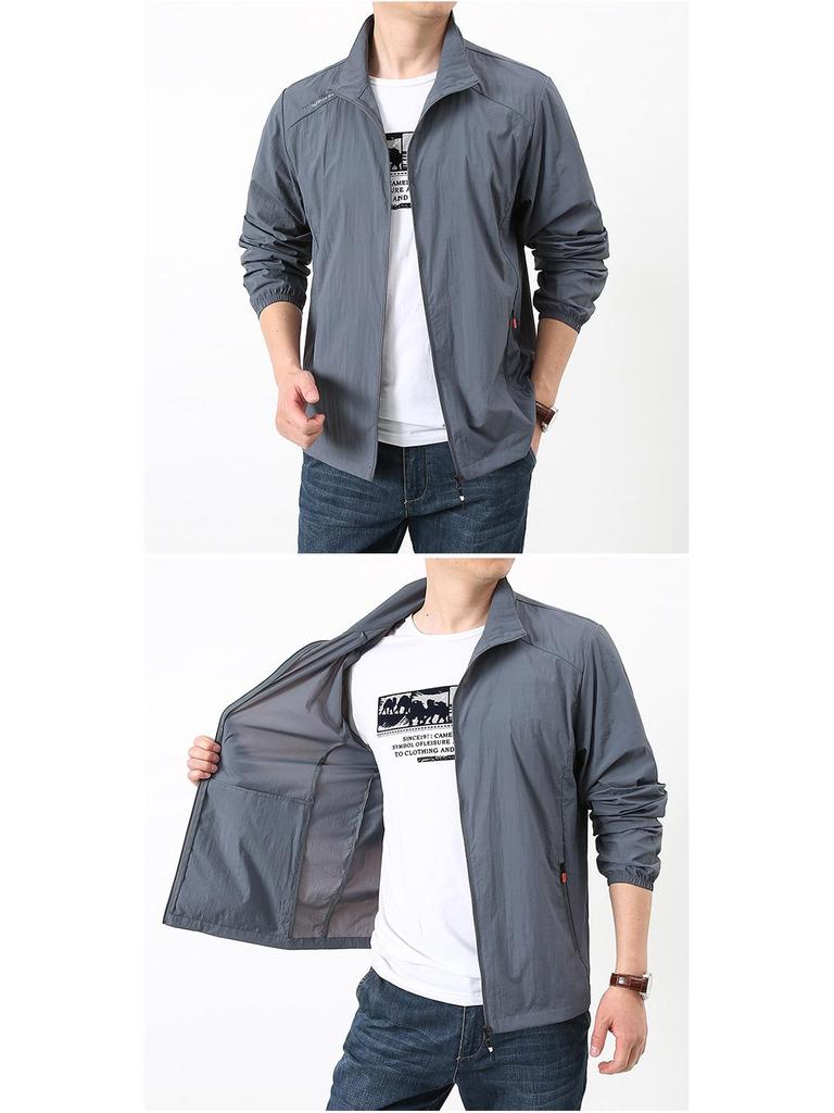 Men's Summer Stand-up Collar Loose Fit Casual Outdoor Windbreaker - Breathable, Hoodless Skin Coat