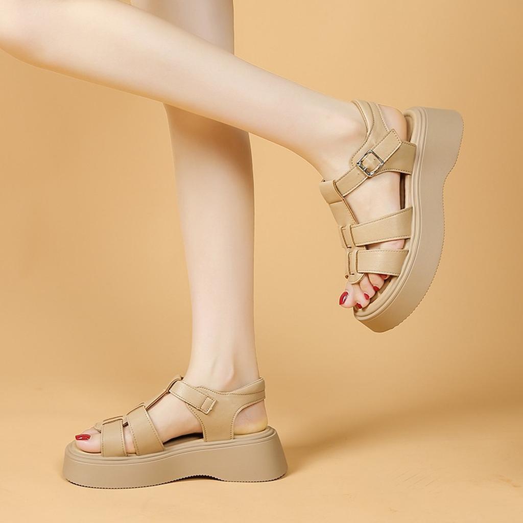 Fashion All-Match Roman Sandals Muffins Shoe 2025 Women's Open Toe Female Shoe Clogs With Heel Buckle Strap Gladiator Flat New Peep Girl