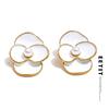 White Enamel Pearls Flower Stud Earrings for Women Golden Stainless Steel Daily Fashion Jewelry Recommend Gift