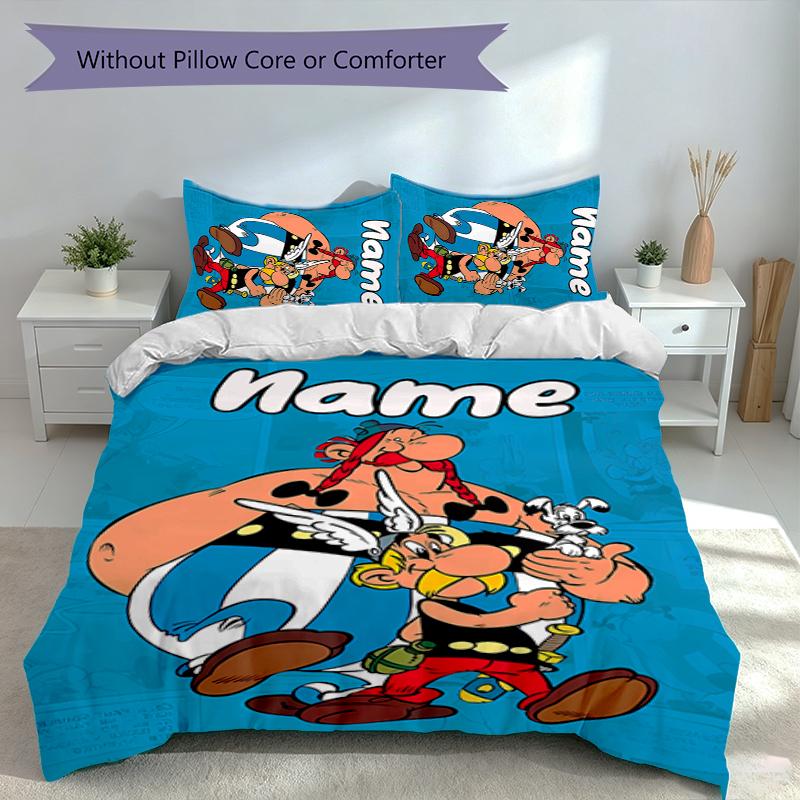 3pcs Custom Name Asterix Set,Includes 1 Duvet Cover and 2 Pillowcases,All-season Bedroom Decor