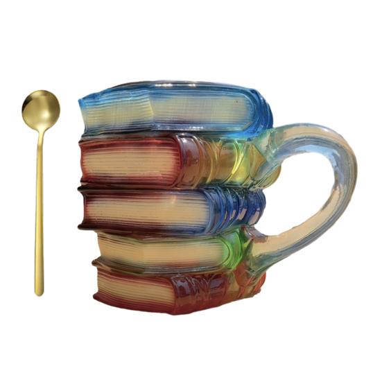 Picture Book Cup 3D Book Stacking Mug Hand-Drawn Literary Coffee Cup for Book Lovers Teachers Librarians