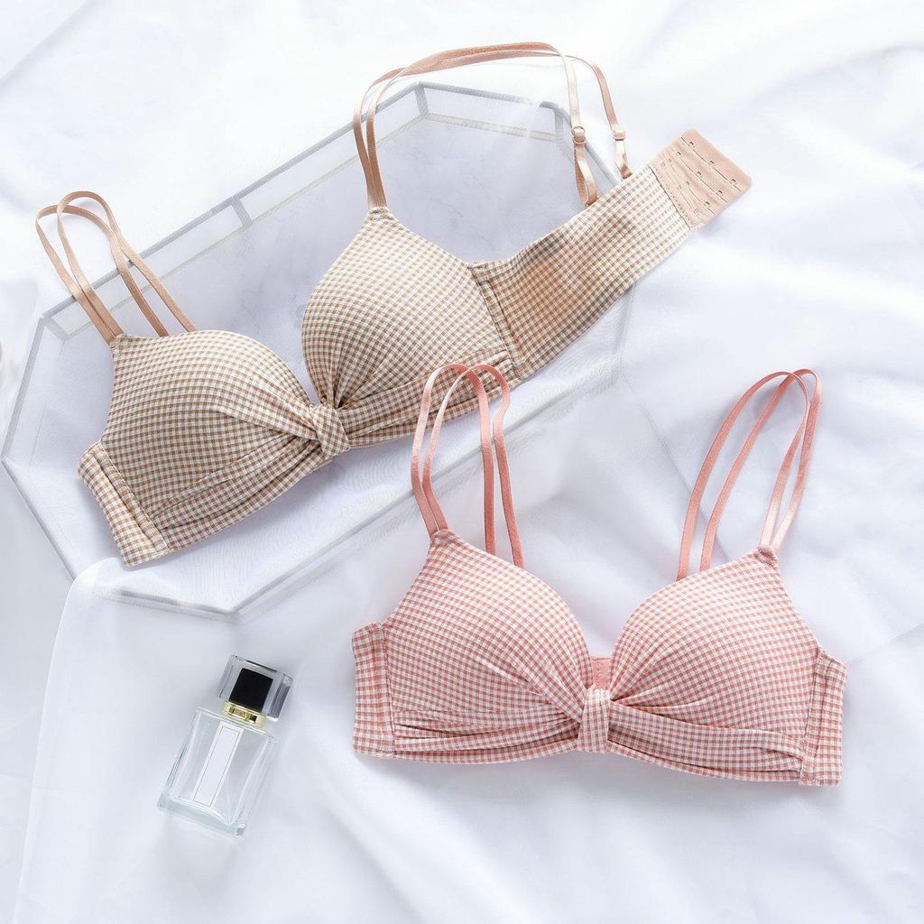 Женский бюстгальтер с клетчатым принтом, пуш-ап, регулируемый плечевой ремень, мягкий бесшовный, без стального кольца, мягкая дышащая задняя застежка, женское интимное нижнее белье
