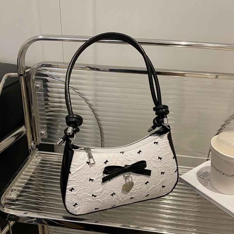 Yogodlns Сумка-подмышка Y2k с розовым бантом для женщин, Новые модные и универсальные текстурные сумки-багеты класса люкс на одно плечо