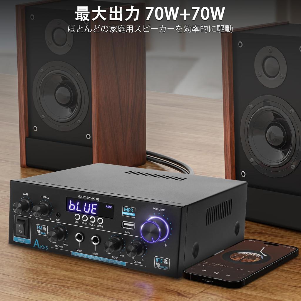 Усилитель Bluetooth HiFi стерео усилитель мощности приемник канала 2X70 Вт мини усилитель небольшой домашний аудио усилитель вход управления эхом для динамика 5.0