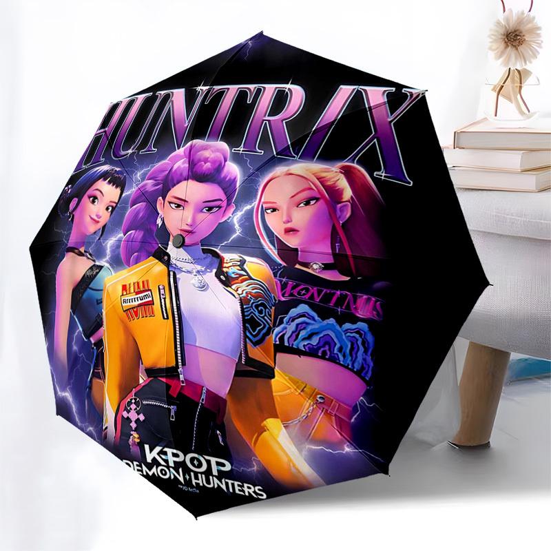 1 шт. Huntrix KPOP Охотники на демонов Автоматически открывающийся складной зонт с 8-реберным железным каркасом, Портативный дизайн для использования на открытом воздухе, Идеальный подарок для фанатов и Tra