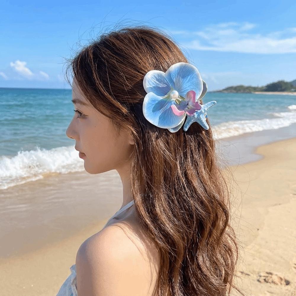 Vintage Orchid Flower Hairpin Sweet Design Resin Starfish Hair Clip Y2K Pearl Hair Clip Party