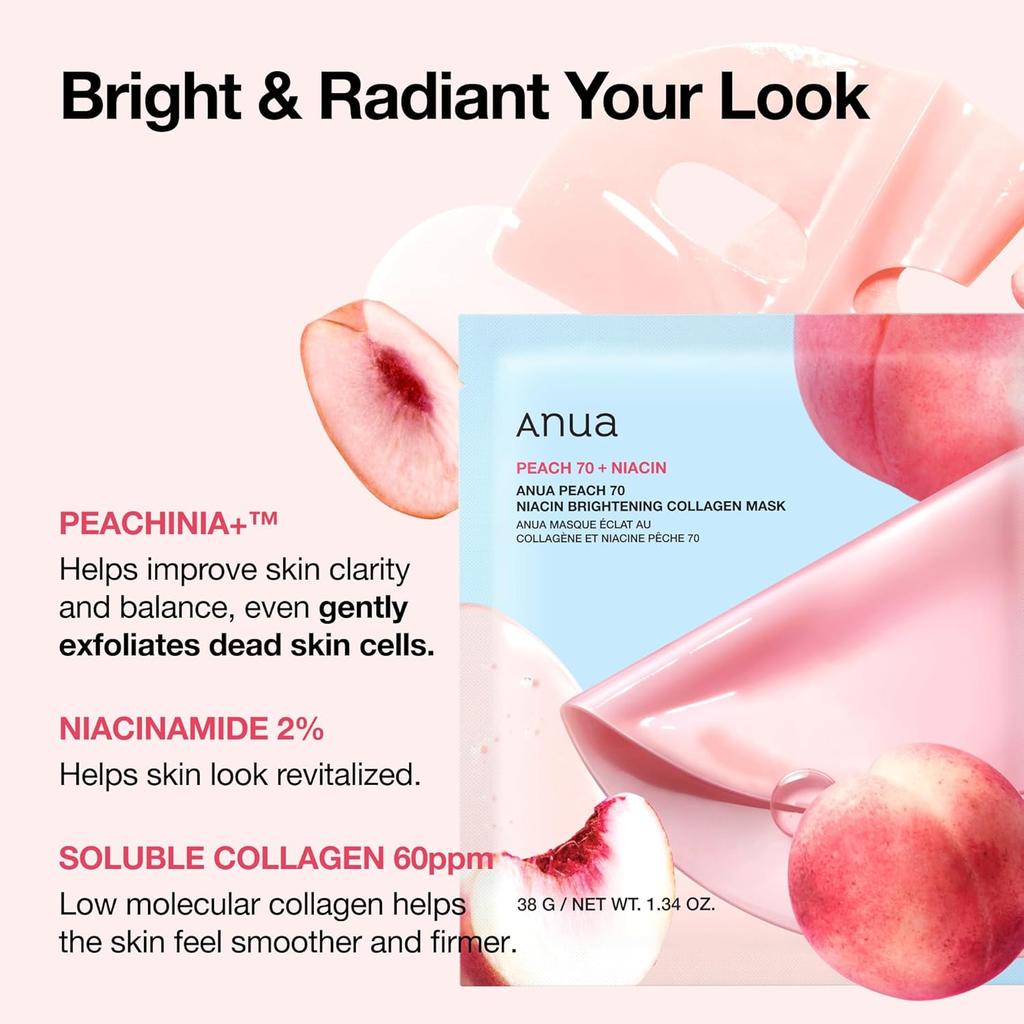 Anua Peach 70 Niacin Brightening Collagen Mask 38g*4EA