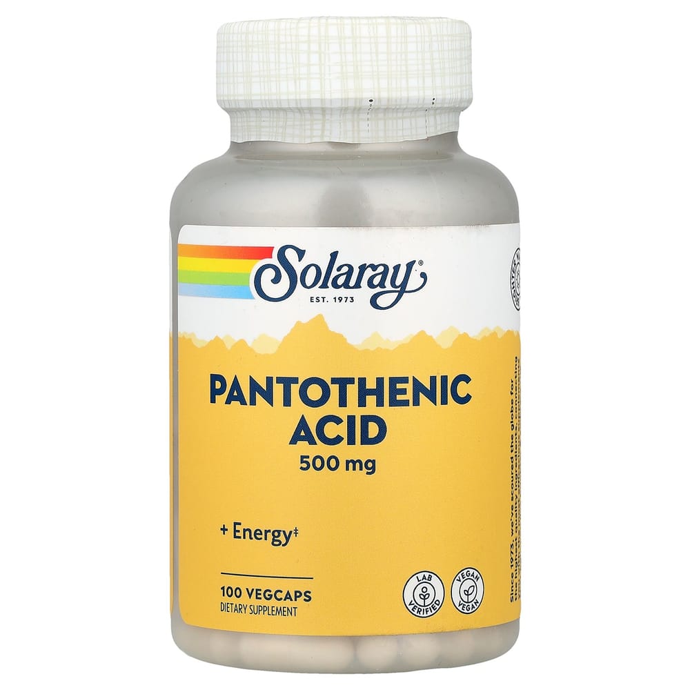 Solaray Pantothenic Acid 500mg Veggie Capsules, 100 Count