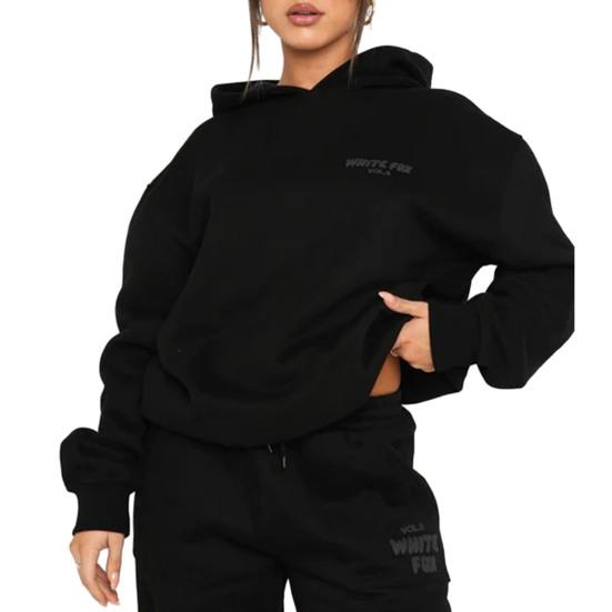 2 Pcs/Set Women Hoodie Pants Set Long Sleeve Thick Letter Print Hooded Drawstring Elastic Waist Ankle-banded Solid Color Top Trousers Lady