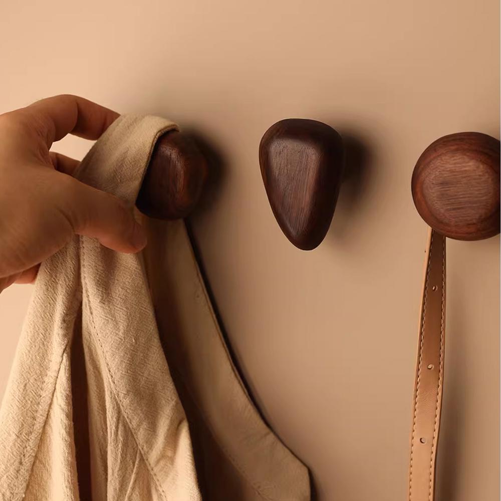 Pebble Shaped Wall Mounted Coat Hook Natural Wooden Clothes Hanger Key Hat Scarf Handbag Hook Decor Bathroom Rack Storage Hanger