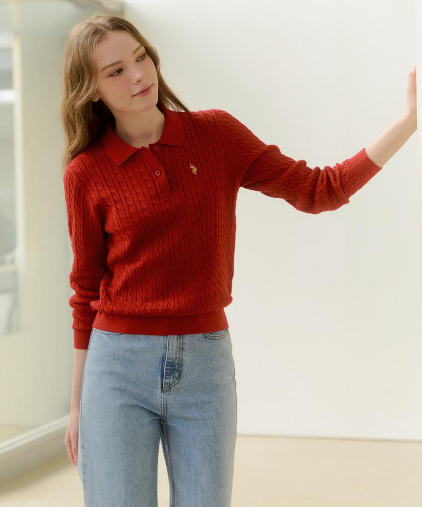 USPOLOASSN Cotton Long Sleeve Collared Knit_Red