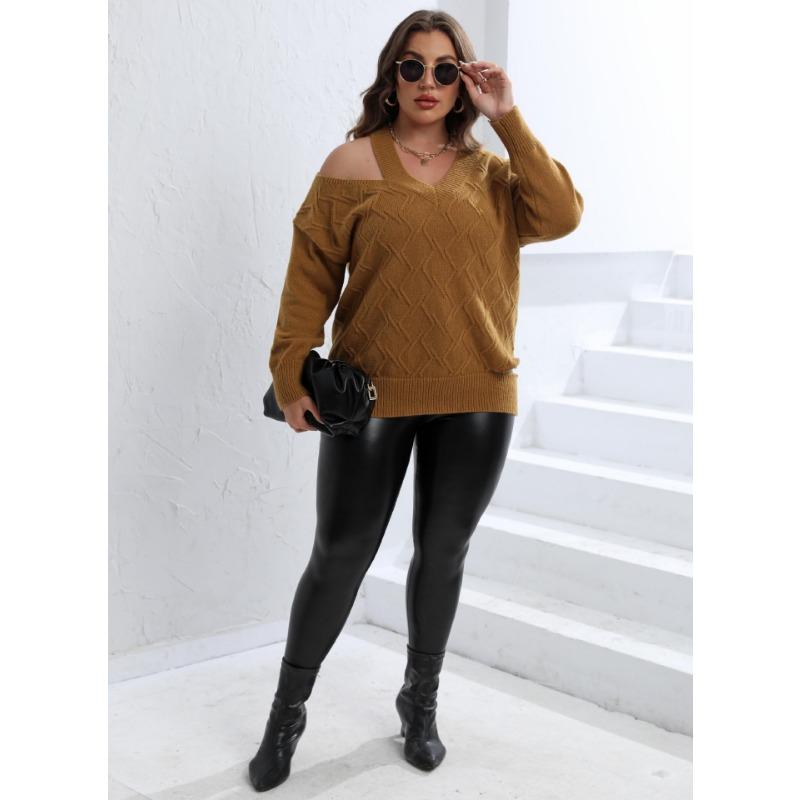 Women's Autumn and Winter Large Size Personality Strapless Woven Jumper V-neck Jumper