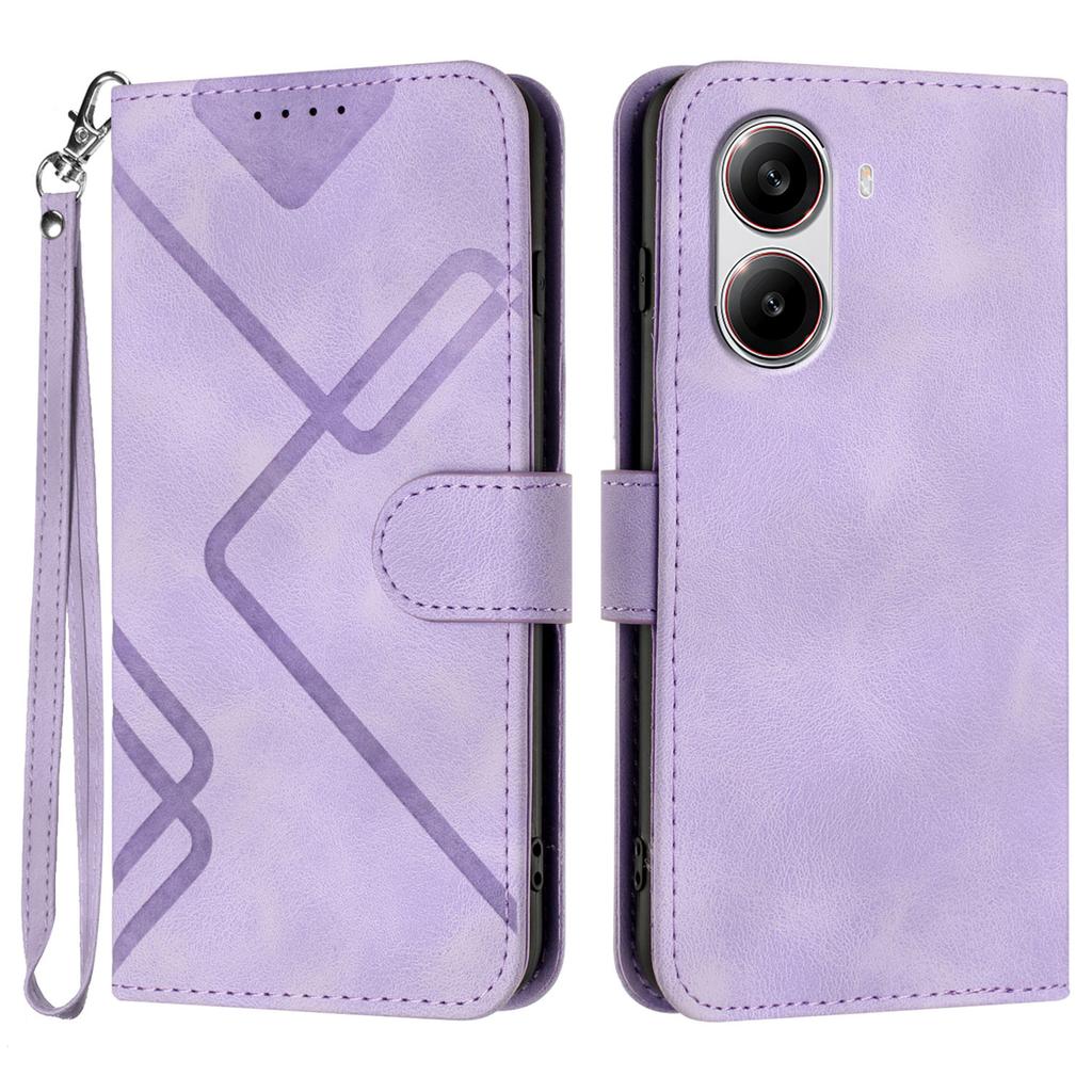 For Xiaomi Redmi Turbo 4 5G/Xiaomi Poco X7 Pro 5G Wallet Case Line Imprinted PU Leather Phone Cover with Strap