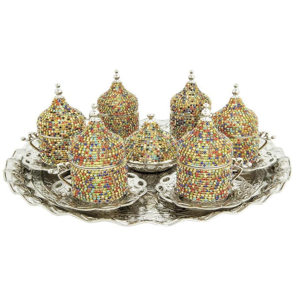 Турецкий кофейный сервиз с хрустальным узором, кофейный сервиз Zamak с камнями, кофейные чашки, сахарница, на 6 персон