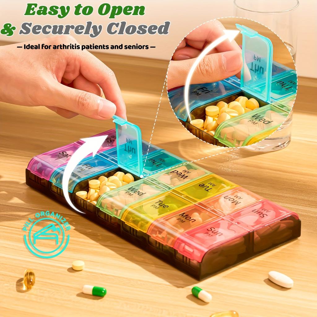 Большой органайзер для таблеток на 7 дней с отделениями для ежедневной двойной дозы, прочный полипропиленовый материал, дозатор витаминов и лекарств для еженедельного хранения
