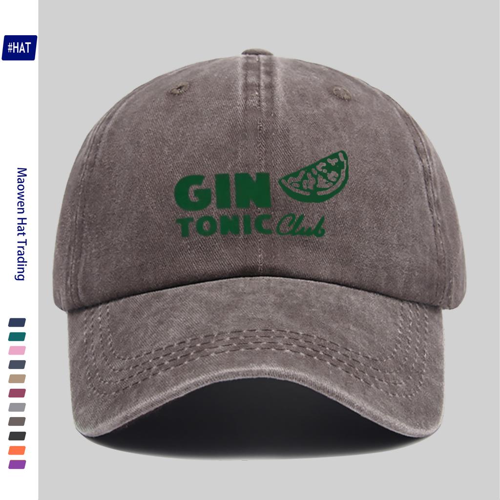 pc Vintage Distressed Adjustable Sports Cap Washed Hat with HandPainted Style Ice Cube and Lemon Slice Print Outdoor Leisure